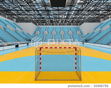 Modern handball arena with sky blue seats 30996799