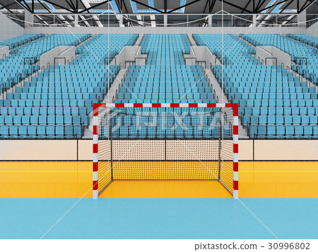 Modern handball arena with sky blue seats 30996802