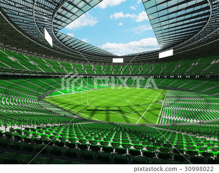 Beautiful modern rugby stadium with green seats 30998022