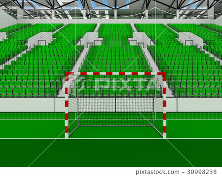 Beautiful modern handball arena with green seats Beautiful modern handball arena with green seats 30998238