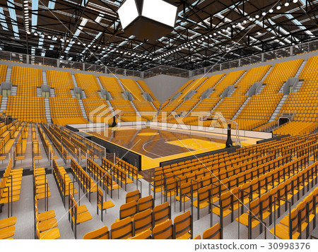 Beautiful basketball arena with yellow seats 30998376
