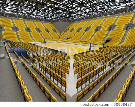 Modern basketball arena with bright yellow seats 30998457