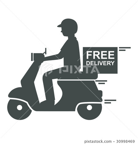 Delivery man riding scooter icon Delivery man riding scooter icon 30998469