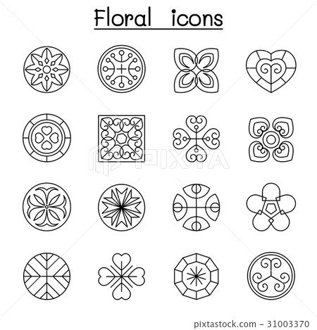 Abstract Floral icon set in thin line style Abstract Floral icon set in thin line style 31003370