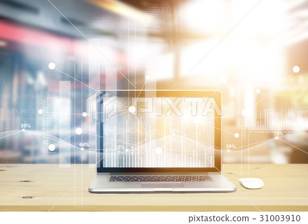 Laptop computer with graphic icons stock exchange Laptop computer with graphic icons stock exchange 31003910
