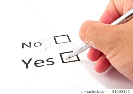 Hand with pen and check boxes isolated Hand with pen and check boxes isolated 31005355