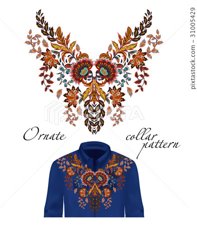Vector embroidery ethnic flowers neck pattern 31005429
