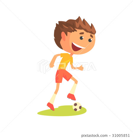 Young Soccer Player Kicking The Ball Cartoon Stock Illustration