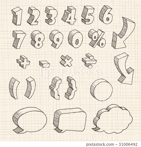 3D hand drawn number and dialog box on the paper. 3D hand drawn number and dialog box on the paper. 31006492