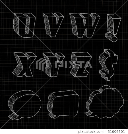 3D hand drawn uppercase alphabets and notations 3D hand drawn uppercase alphabets and notations 31006501