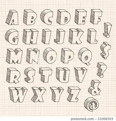 3D hand drawn uppercase letters and notations 3D hand drawn uppercase letters and notations 31006503