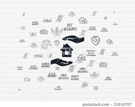 Insurance concept: House And Palm on wall Insurance concept: House And Palm on wall 31010707
