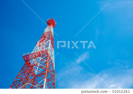 Mobile phone base station tower in blue sky. 31012261