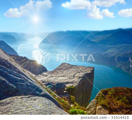 Sunshiny Preikestolen massive cliff top (Norway) 31014428