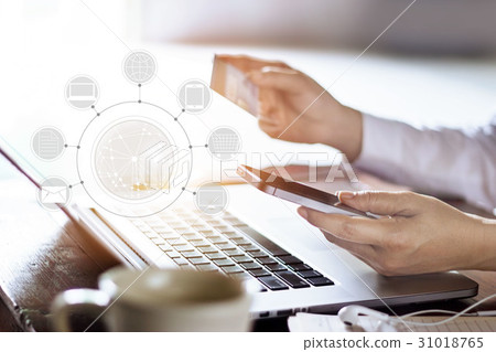Man using mobile payments for online shopping Man using mobile payments for online shopping 31018765