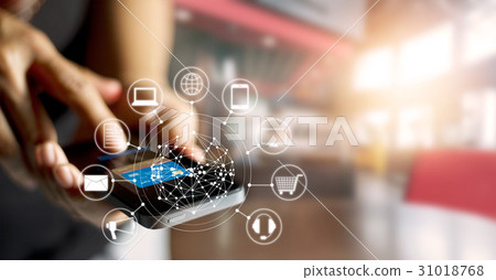 Man using mobile payments for online shopping Man using mobile payments for online shopping 31018768