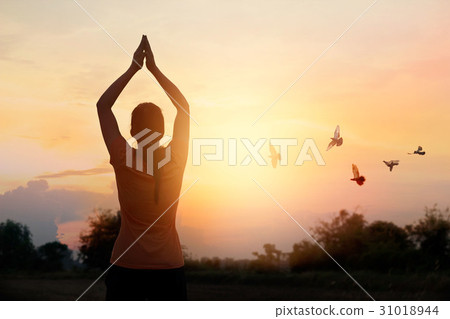 Respect and pray on nature background 31018944