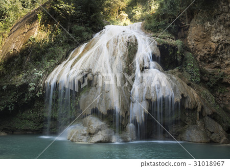 blue sky waterfall , bluelagoon in national forest 31018967