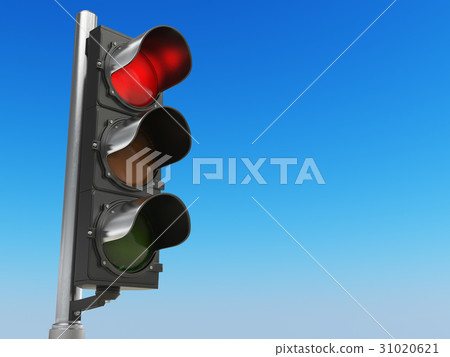 Traffic light red color on blue sky background 31020621