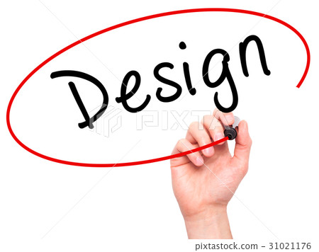 Man Hand writing Design with black marker on Man Hand writing Design with black marker on 31021176