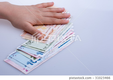 Hand holding Turksh Lira banknotes  in hand 31023466