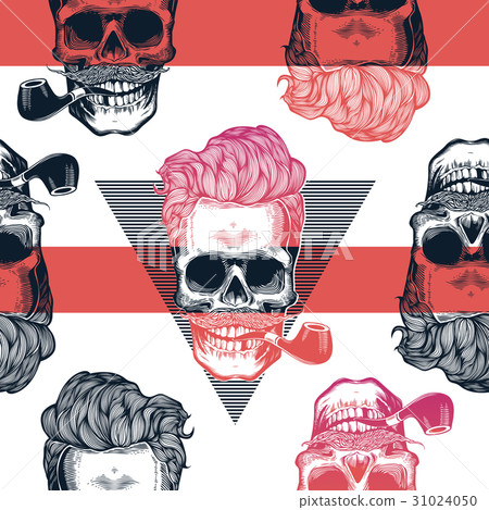 Kitschy seamless pattern. Human skulls with Kitschy seamless pattern. Human skulls with 31024050