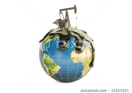 Pumpjack with crude oil on the Earth globe 31025021