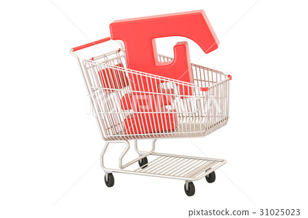 Shopping cart with franc symbol, 3D rendering Shopping cart with franc symbol, 3D rendering 31025023