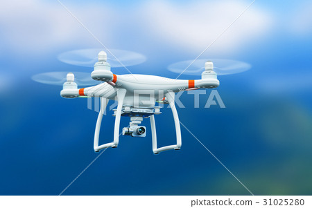 Quadcopter drone with 4K camera flying in the air Quadcopter drone with 4K camera flying in the air 31025280