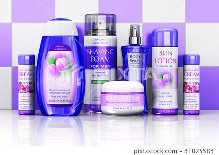 Cosmetics on bathroom shelf Cosmetics on bathroom shelf 31025583