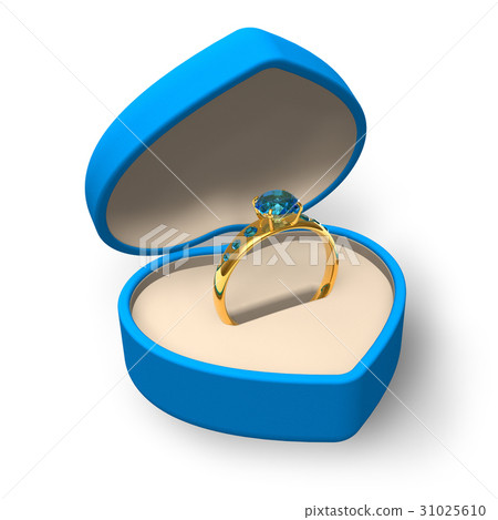 Blue heart-shape box with golden ring with jewels Blue heart-shape box with golden ring with jewels 31025610