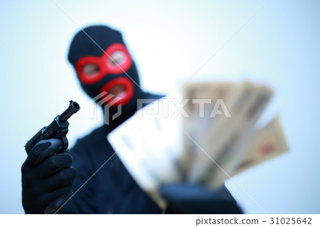小偷手槍現金（犯罪非法罪魁禍首邪惡的男子彈射帽偽裝傷亡事件入侵犯罪嫌疑人） 31025642