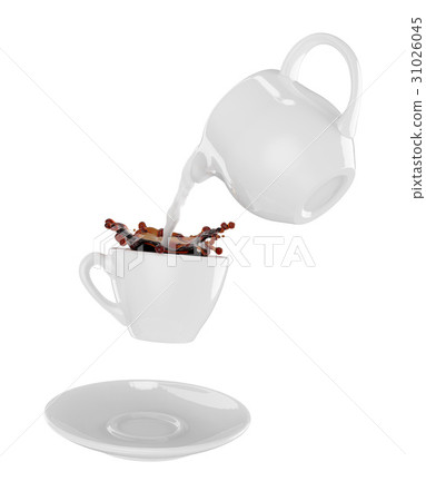 Milk being poured into small cup of coffee 31026045