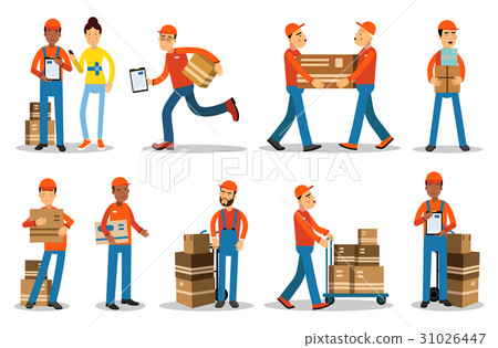 Delivery men characters. People shipping products Delivery men characters. People shipping products 31026447