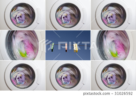 Collage of washing machine door with rotating Collage of washing machine door with rotating 31026592