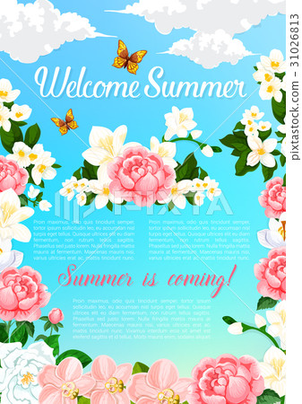 Summer greeting vector poster of blooming flowers Summer greeting vector poster of blooming flowers 31026813