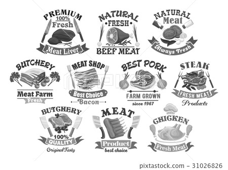 Vector icons for butchery shop meat products Vector icons for butchery shop meat products 31026826