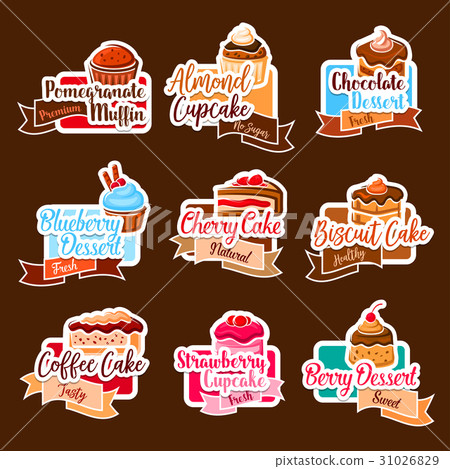 Bakery shop vector stickers for dessert cakes 31026829