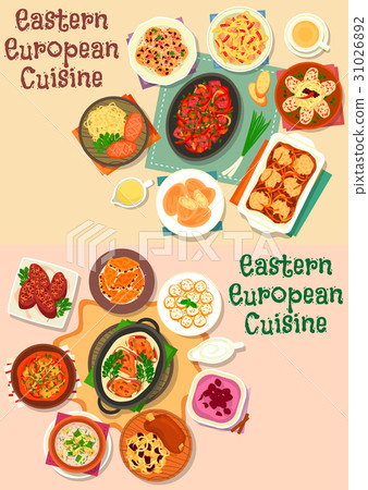 Eastern-european cuisine meat lunch icon set