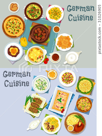 German cuisine lunch icon set with meat dishes German cuisine lunch icon set with meat dishes 31026905