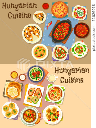 Hungarian cuisine lunch icon set for food design