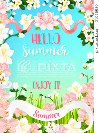 Summer flowers vector poster of flourish bouquets 31026980
