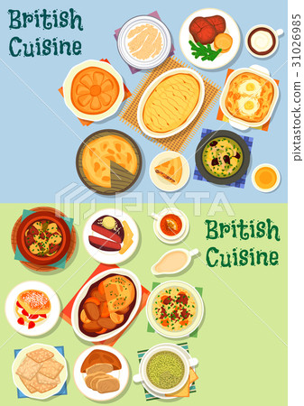 British cuisine traditional meat dishes icon set 31026985