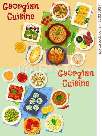 Georgian cuisine lunch icon set for food design 31026987