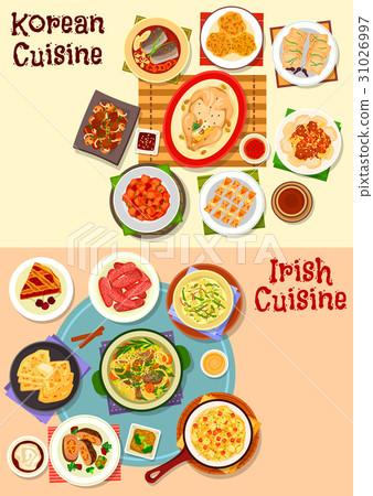 Korean and irish cuisine dinner icon set design 31026997