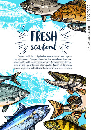 seafood and freshwater fish sketch banner-圖庫插圖