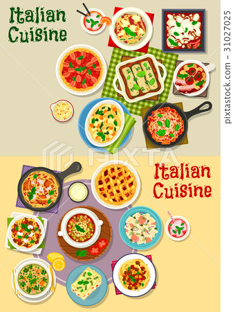 Italian cuisine pasta dishes icon set design 31027025