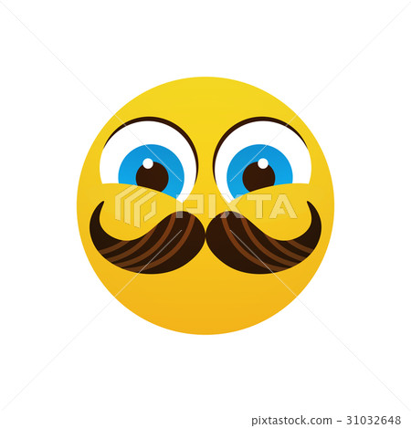 Yellow Smiling Cartoon Face Wear Mustache Positive 31032648