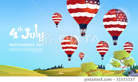 United States Flag Colored Air Balloons Flying In United States Flag Colored Air Balloons Flying In 31033337