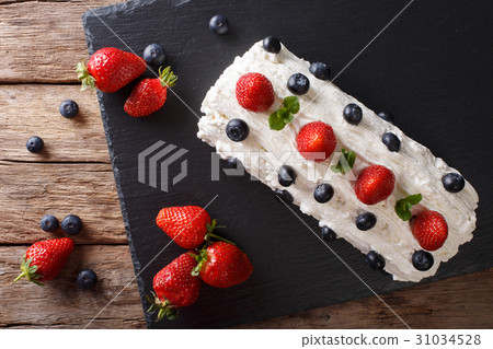 strawberry roll with whipped cream, mint strawberry roll with whipped cream, mint 31034528